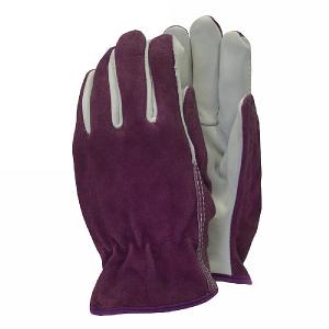 Deluxe Premium Leather & Suede Gloves Plum - Medium