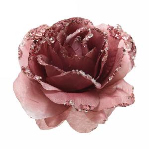 Decoris Velvet Pink Glitter Clip Rose