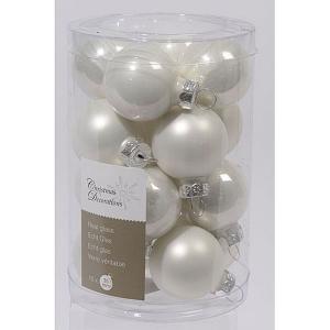 Decoris Winter White 35mm Mini Glass Baubles Tub of 16