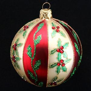 Gisela Graham Red & Gold Nostalgia Holly Bauble - 8cm