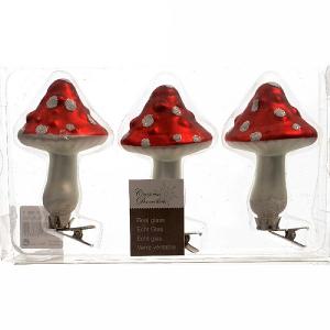 Red & White Spotted Glass Clip On Mushrooms - 3 Pack