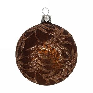 Gisela Graham Antique Chocolate Bauble with Glitter Ferns