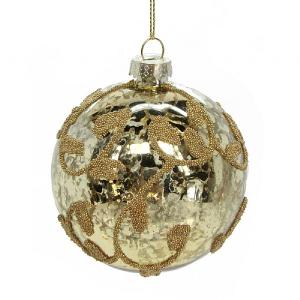 Gisela Graham Antique Gold Beaded Leaf Swirl Bauble 80mm