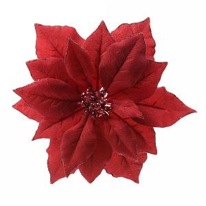 Decoris Red Fabric Poinsettia on Clip