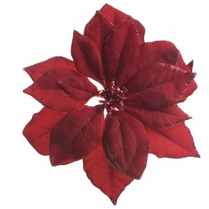 Decoris Red Clip On Poinsettia With Glitter Edges - 24cm