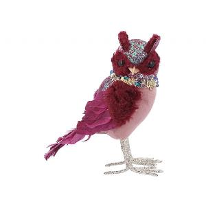 Gisela Graham Sequined Burgundy Fabric Horned Owl