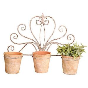 Aged Metal Triple Flower Pot Holder