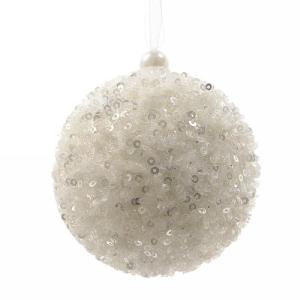 Winter White Sequined Foam Bauble - 8cm