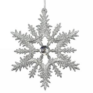 Gisela Graham Silver Frosted Snowflake with Jewel Tree Decoration