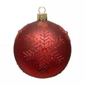 Gisela Graham Antique Matt Cherry Red Bauble with Red Snowflake