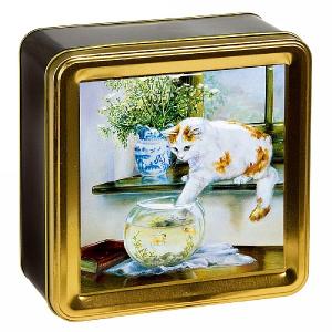 Embossed Curious Cat Biscuit Tin 300g