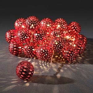 20 Red Metal Balls Warm White Light Set