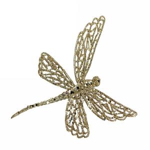 Gisela Graham Gold Glitter Dragonfly On Clip Tree Decoration