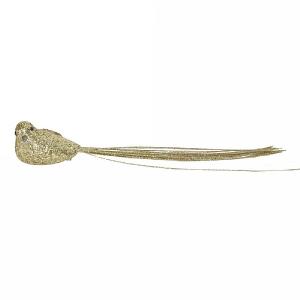 Gisela Graham Pale Gold Glitter Long Tail Bird Tree Decoration