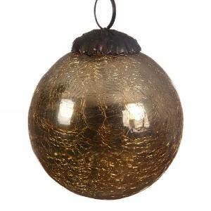 Golden Glass Crackle Bauble - 7.5cm
