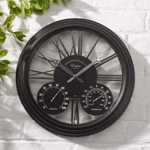 Outside In Exeter Wall Clock & Thermometer 15'' Black