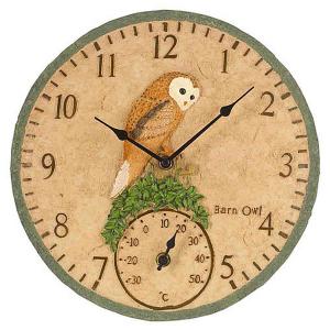 Outside In Barn Owl Wall Clock & Thermometer 12"