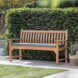 Bramblecrest Curved Back 3 Seat Teak Bench with Taupe Cushion