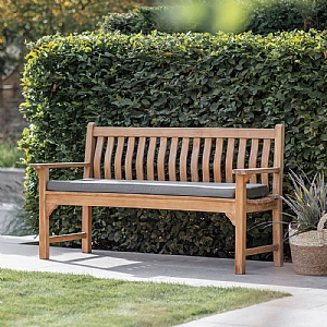 Bramblecrest Curved Back 3 Seat Teak Bench with Taupe Cushion