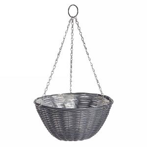 Dark Grey Rattan Effect Hanging Basket 35cm