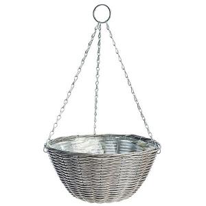 Rattan Effect Light Grey Hanging Basket 35cm