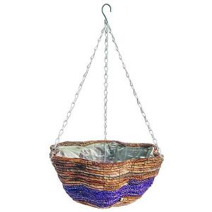 Banana Leaf & Purple Braid Scalloped Basket 35cm