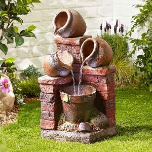 Kelkay Brick & Bowl Spills Water Feature with LED Lights