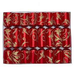 Robin Reed Red Floral Glitter 6" Christmas Crackers Pack of 8