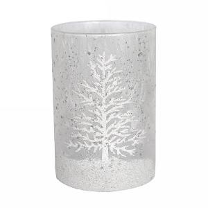Gisela Graham White Damask Snow Scene Glass Nite Lite