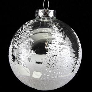Gisela Graham Clear Glass Ball With White Trees & Stag Design
