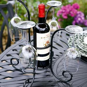 Panacea Wine Bottle and Glasses Caddy Black