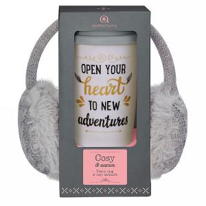 Grey Knitted Ear Muffs and Travel Mug Gift Set