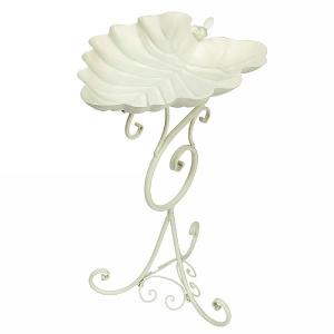 Decorative Leaf Bird Bath Painted Cream Finish