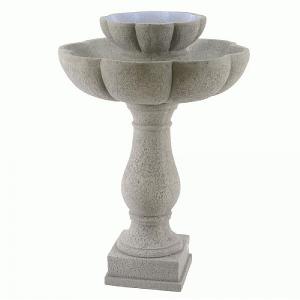Flower Bird Bath Water Feature with LED Light - Antique White