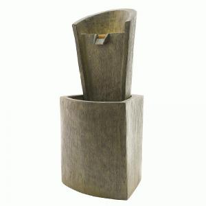 Half Round Column Fountain Water Feature with LED Light - Grey Wash
