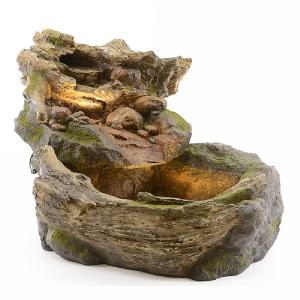 Log Fountain Water Feature with LED Lights - Natural