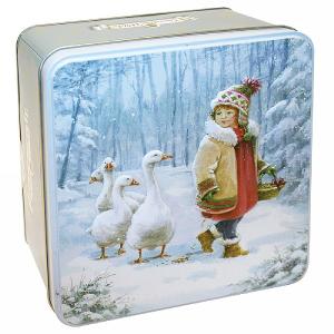 Embossed Young Girl & Geese Biscuit Tin 300g