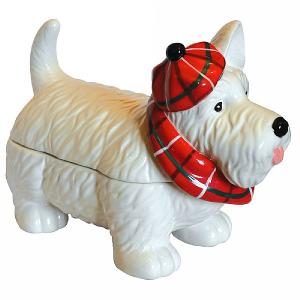 White Scottie Dog with Scarf Ceramic Biscuit Jar 150g