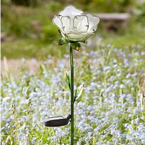 Smart Solar Glass White Rose Flower Stake Light
