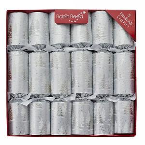 Robin Reed Silver Snow Trees 12" Christmas Crackers Pack of 12