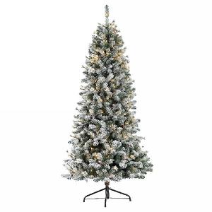 7.5ft Pre-Lit Slim Snowy Cone Pine Artificial Christmas Tree