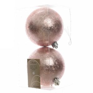 Frosted Blush Pink Shatterproof Baubles 10cm - 2 Pack