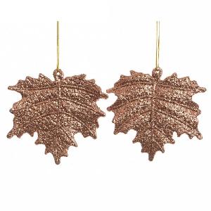 Suede Brown Hanging Glitter Leaves - 2 Pack
