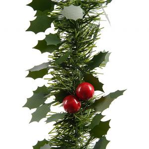 Decoris Green Tinsel Garland with Leaves & Berries 207cm