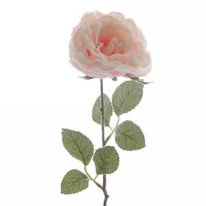 Blush Pink Silk Rose with Snow on Stem 45cm