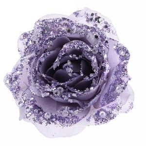 Lilac Glitter Clip On Rose - 14cm