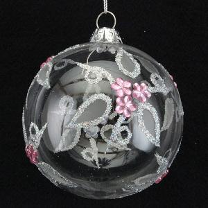 Gisela Graham Clear Ball With Pink Diamante Flowers - 80mm