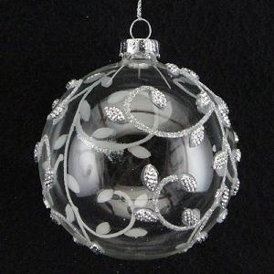 Gisela Graham Clear Glass Ball With Silver Bead Vine