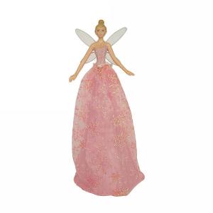 Gisela Graham Pink Snowflake Fabric & Resin Tree Top Fairy Large
