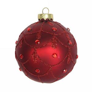 Gisela Graham Matt Cherry Bauble with Glitter & Diamante Swags